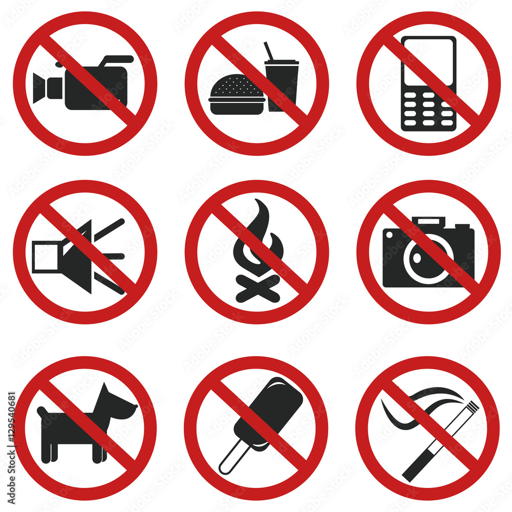 Prohibited No Signs. Vector illustration flat design set Prohibited No Signs. Vector illustration flat design set