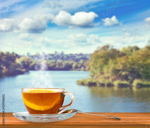 cup of tea for natural landscape background