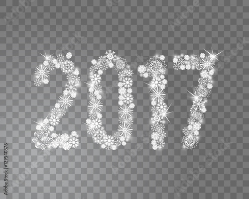 Glittering 2017 New Year from snowflakes on transparent background with sparkles on it. Vector illustration