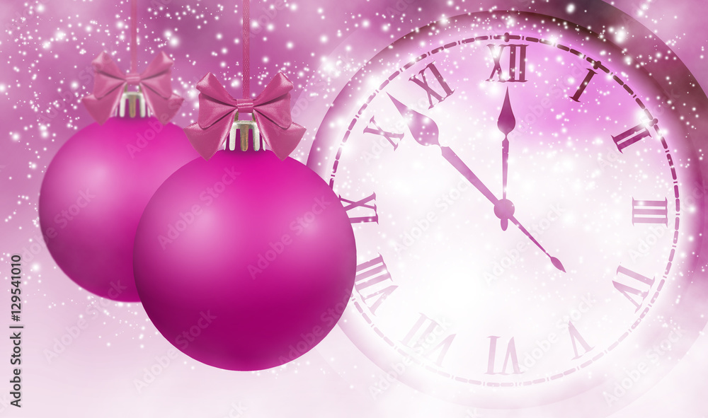 Fototapeta premium Image of Christmas tree and clock closeup.