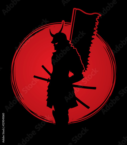 Samurai standing designed on sunset background graphic vector.