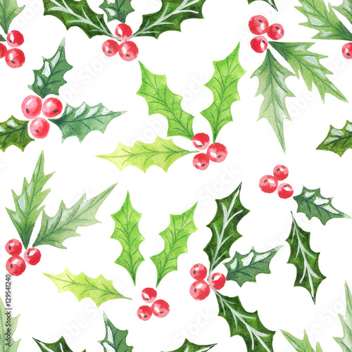 Watercolor seamless pattern with cranberries