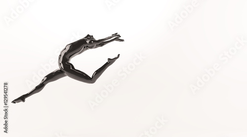 Abstract black plastic human body mannequin over white background. Action running and jumping ballet pose. 3D rendering illustration © Space-kraft