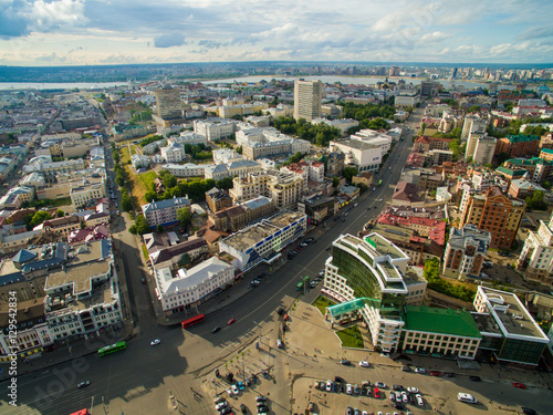 Kazan. Aerial view center of city at Grand Hotel