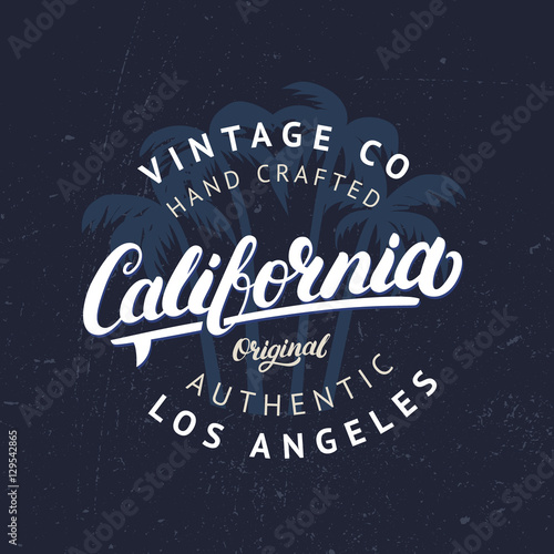 California hand written lettering with palms background.