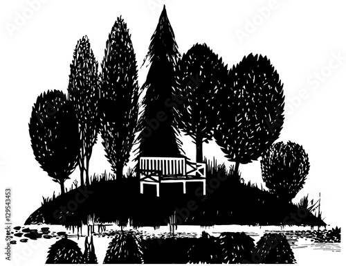 secluded island with a bench