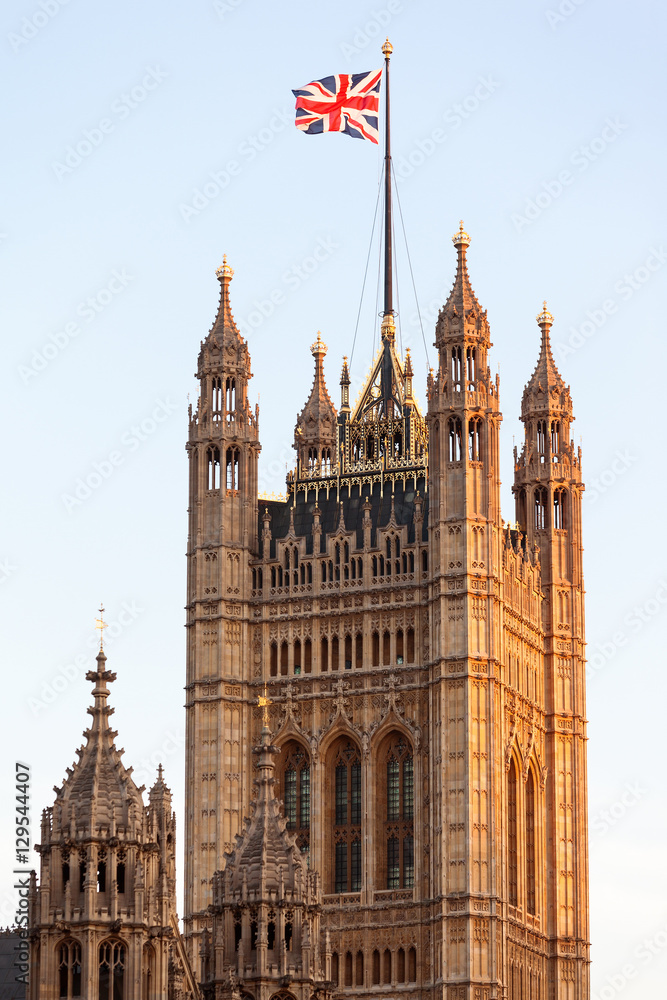 Union Flag flying on Victoria Tower in Westminster Union Flag flying on Victoria Tower in Westminster
