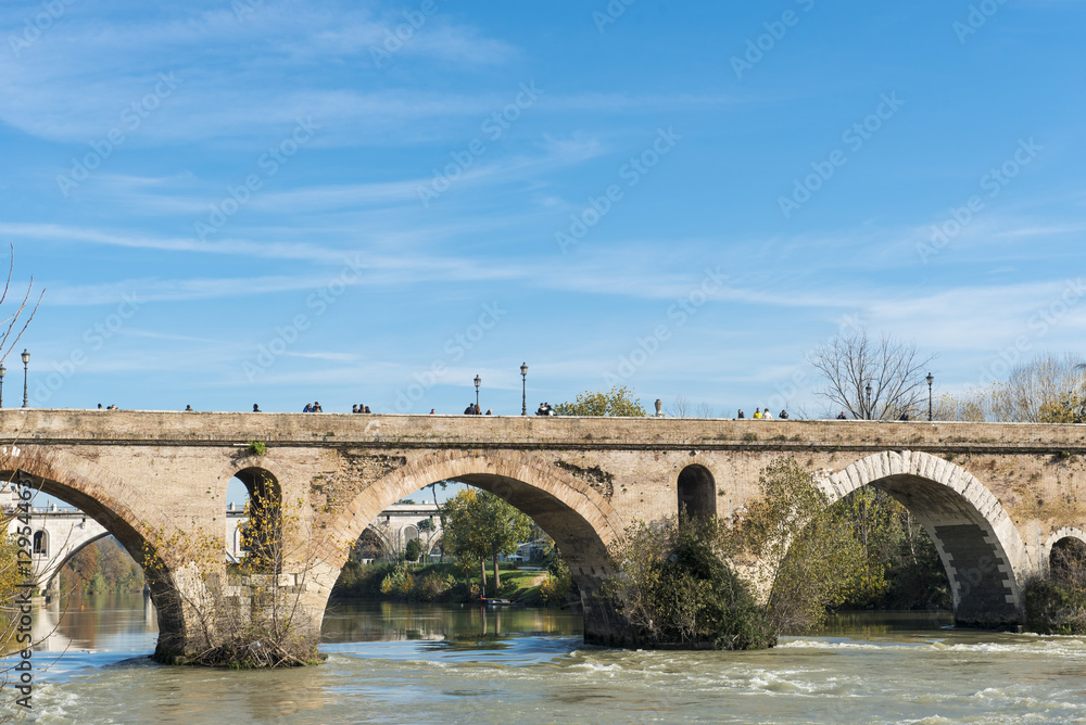 Rome (Italy) - The Tiber river and the Milvio Bridge