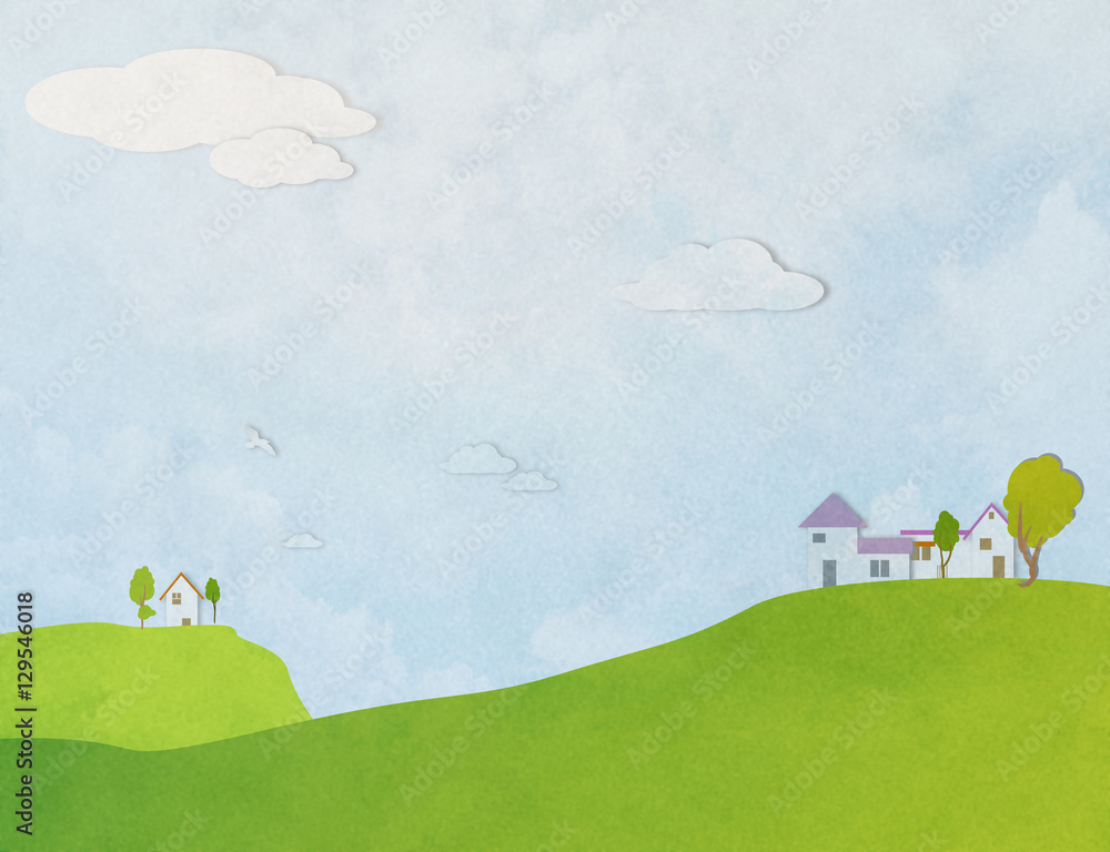 Fototapeta premium stylized landscape with a house on the hill