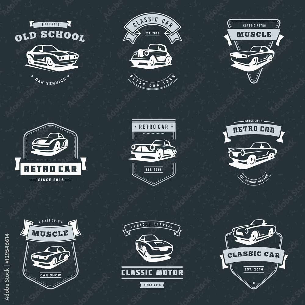 Set of classic car logo, emblems, badges. Service car repair, car