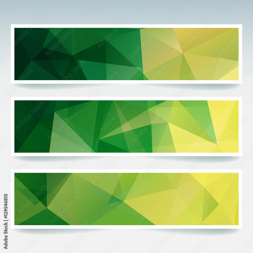 Set of banner templates with yellow, green abstract background. Modern vector banners with polygonal background Set of banner templates with yellow, green abstract background. Modern vector banners with polygonal background