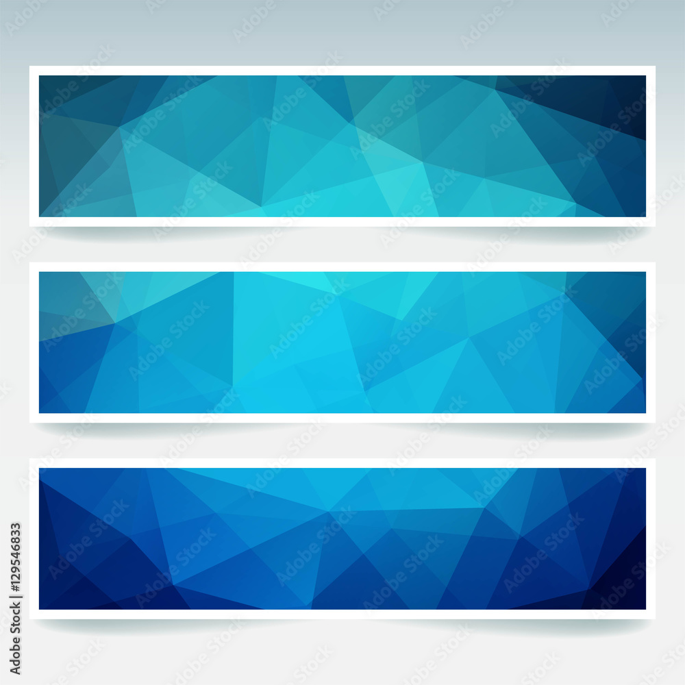 Horizontal banners set with blue polygonal triangles. Polygon background, vector illustration Horizontal banners set with blue polygonal triangles. Polygon background, vector illustration