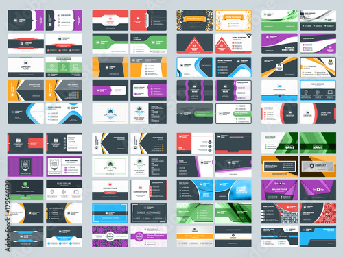 Collection of double sided business card vector templates. Stationery design vector set