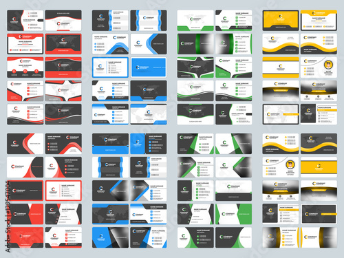 Collection of double sided business card vector templates. Stationery design vector set