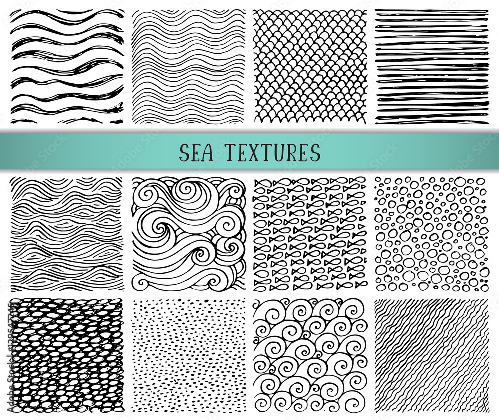 Set of twelve hand drawn ink abstract textures.