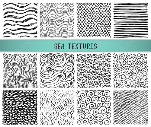 Set of twelve hand drawn ink abstract textures.