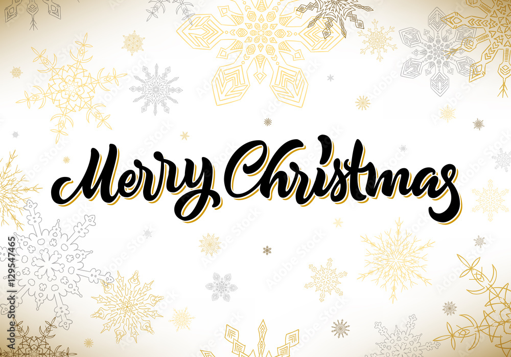 Merry Christmas calligraphic hand drawn lettering with snowflake Merry Christmas calligraphic hand drawn lettering with snowflake