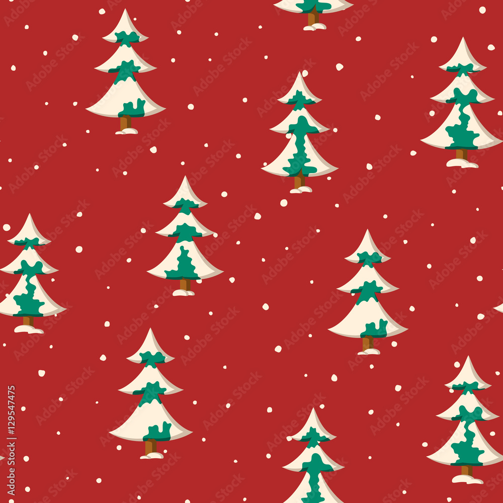 Seamless Christmas pattern with flat colored snowy fir trees Seamless Christmas pattern with flat colored snowy fir trees