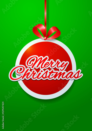 Merry Christmas Cut Paper on Green Background