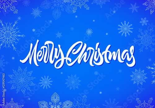 Merry Christmas calligraphic hand drawn lettering with snowflake