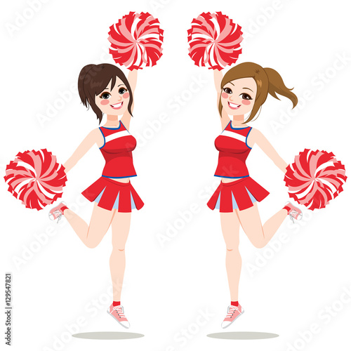 Happy young girls cheerleaders jumping and dancing together