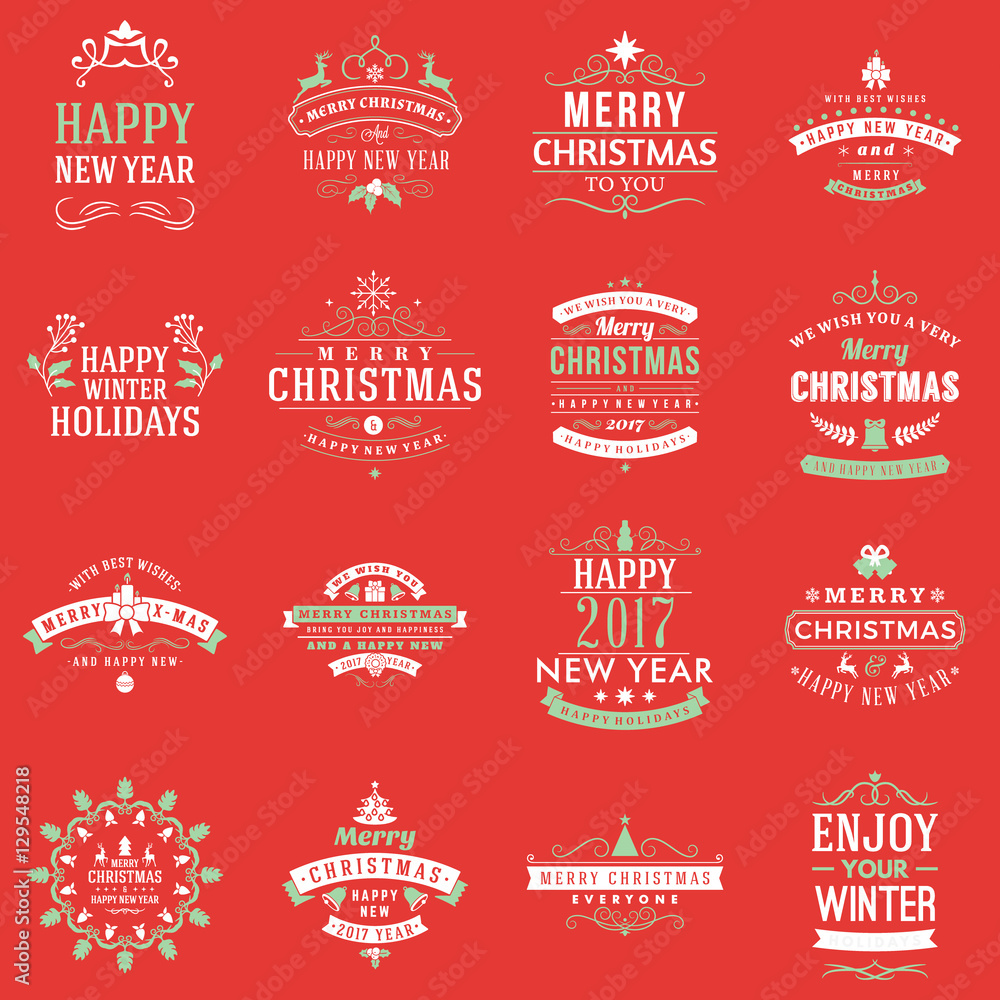 Christmas Decoration Vector Elements. Merry Christmas and Happy Holidays Wishes. Vector Set of Decoration Elements