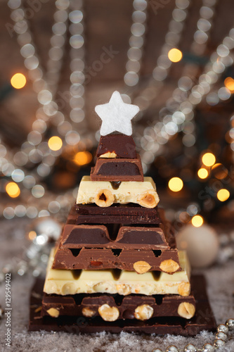 Sweet Christmas tree. Chocolate Christmas tree. Selective focus