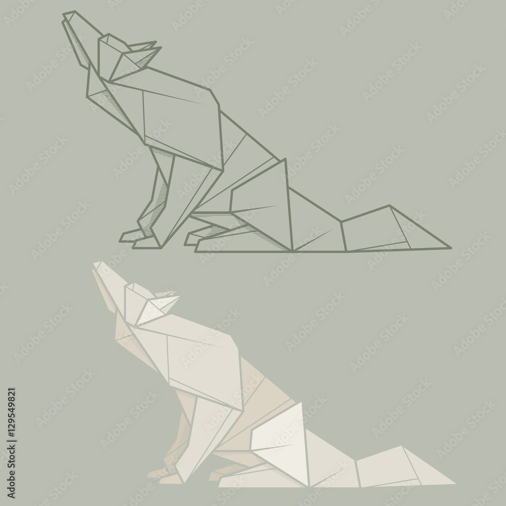Set illustration paper origami of wolf. Set illustration paper origami of wolf.