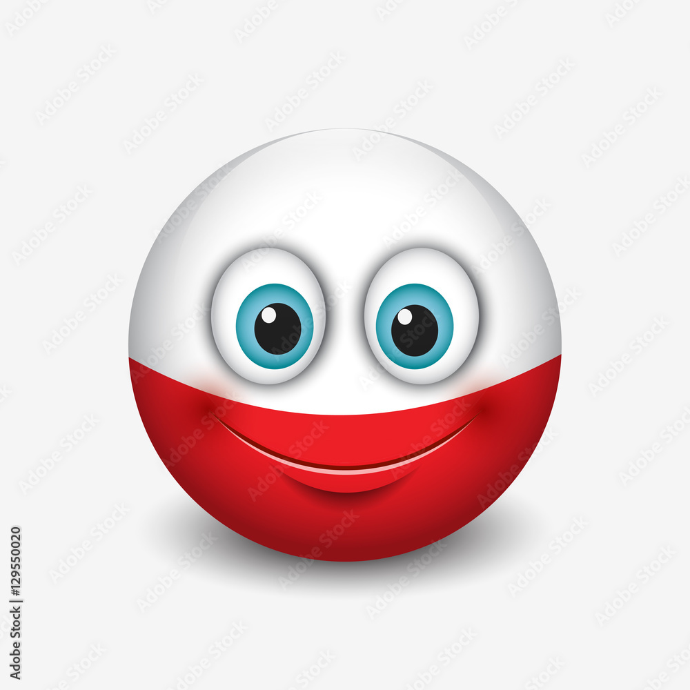 Cute emoticon isolated on white background with Poland flag motive - smiley Cute emoticon isolated on white background with Poland flag motive - smiley