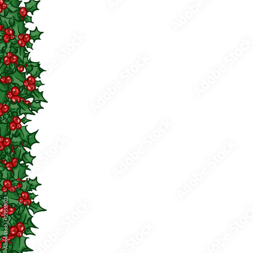 Holly with berry left side border. Vector Christmas and New year design element