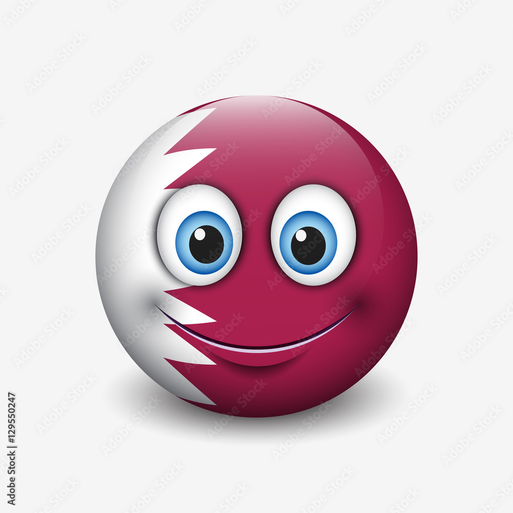 Cute emoticon isolated on white background with Qatar flag motive - smiley 