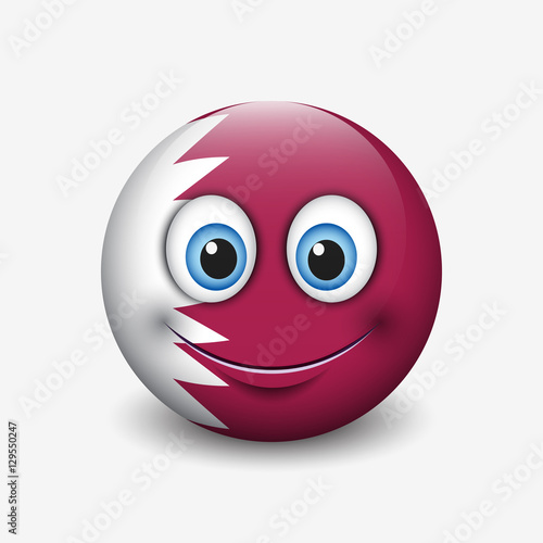 Cute emoticon isolated on white background with Qatar flag motive - smiley 