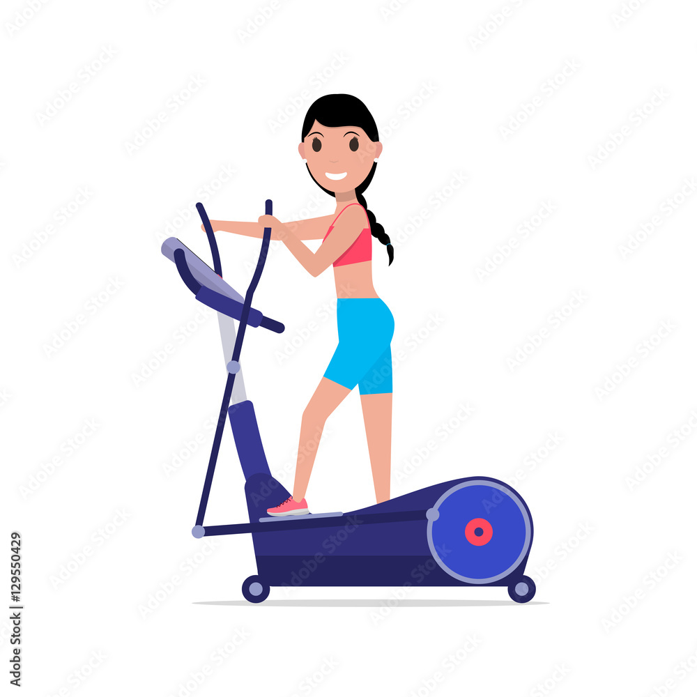 Vector cartoon girl on elliptical cross trainer Vector cartoon girl on elliptical cross trainer