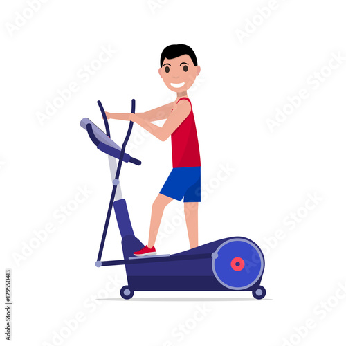 Vector cartoon boy on elliptical cross trainer