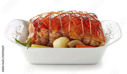 Fotografija roasted pork on white background