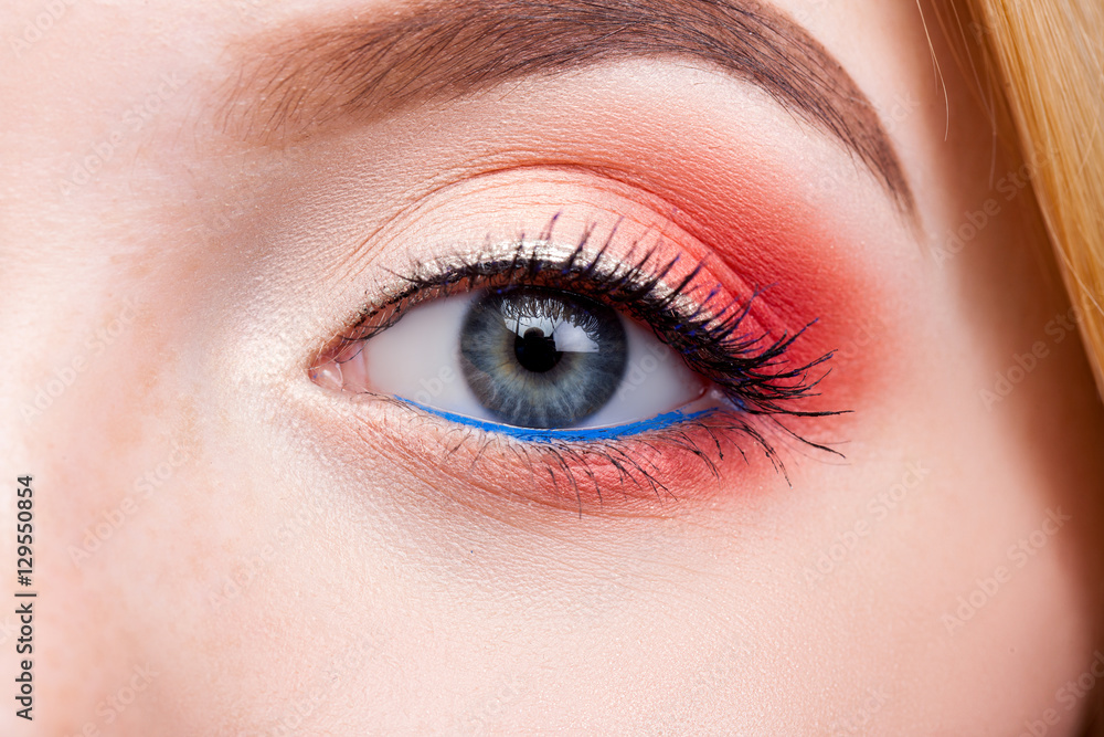 female eye macro beauty, black eyelashes and eyebrows, makeup female eye macro beauty, black eyelashes and eyebrows, makeup