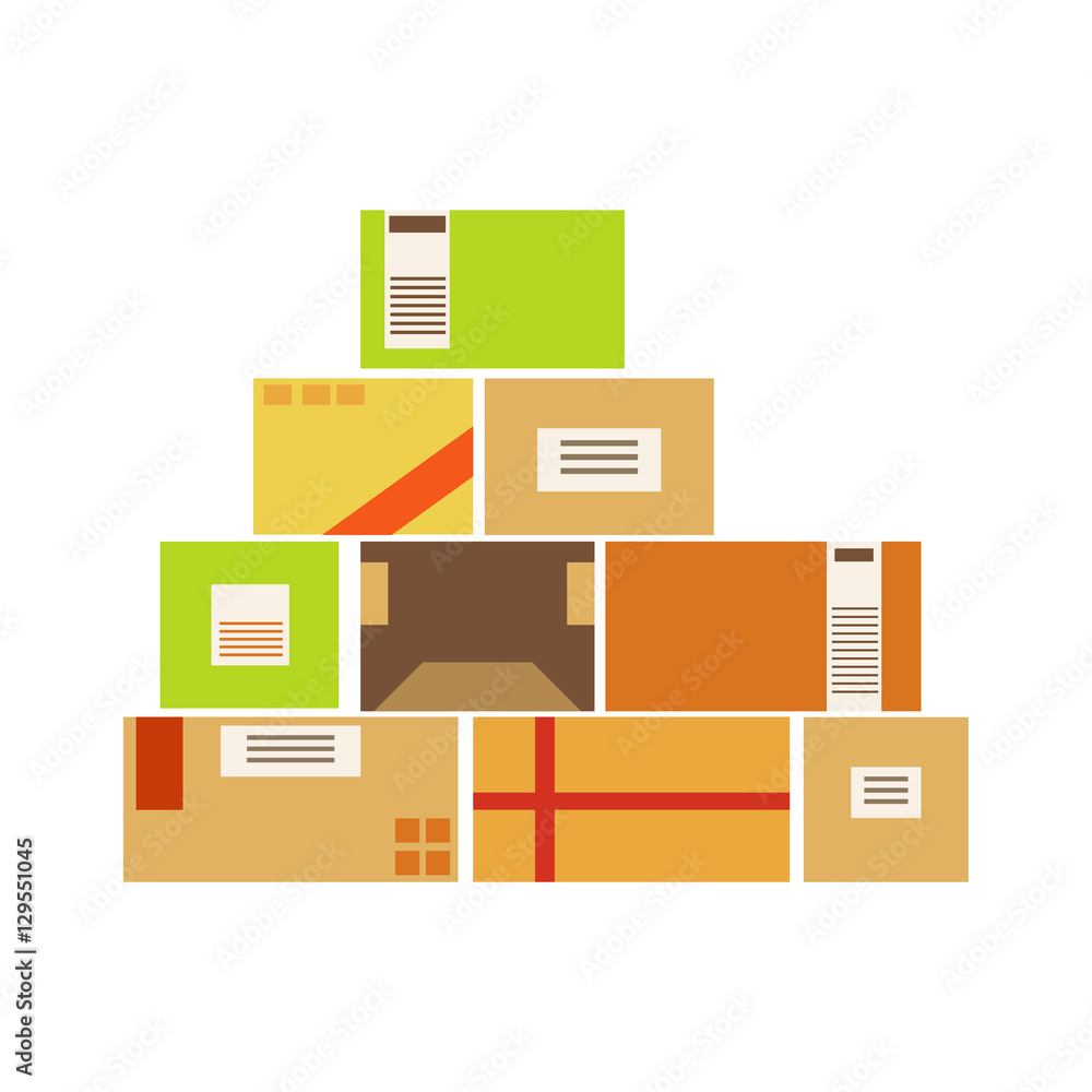 Paper Box Packages Piled Up In The Warehouse Stored For Later Shipment And Delivery Paper Box Packages Piled Up In The Warehouse Stored For Later Shipment And Delivery