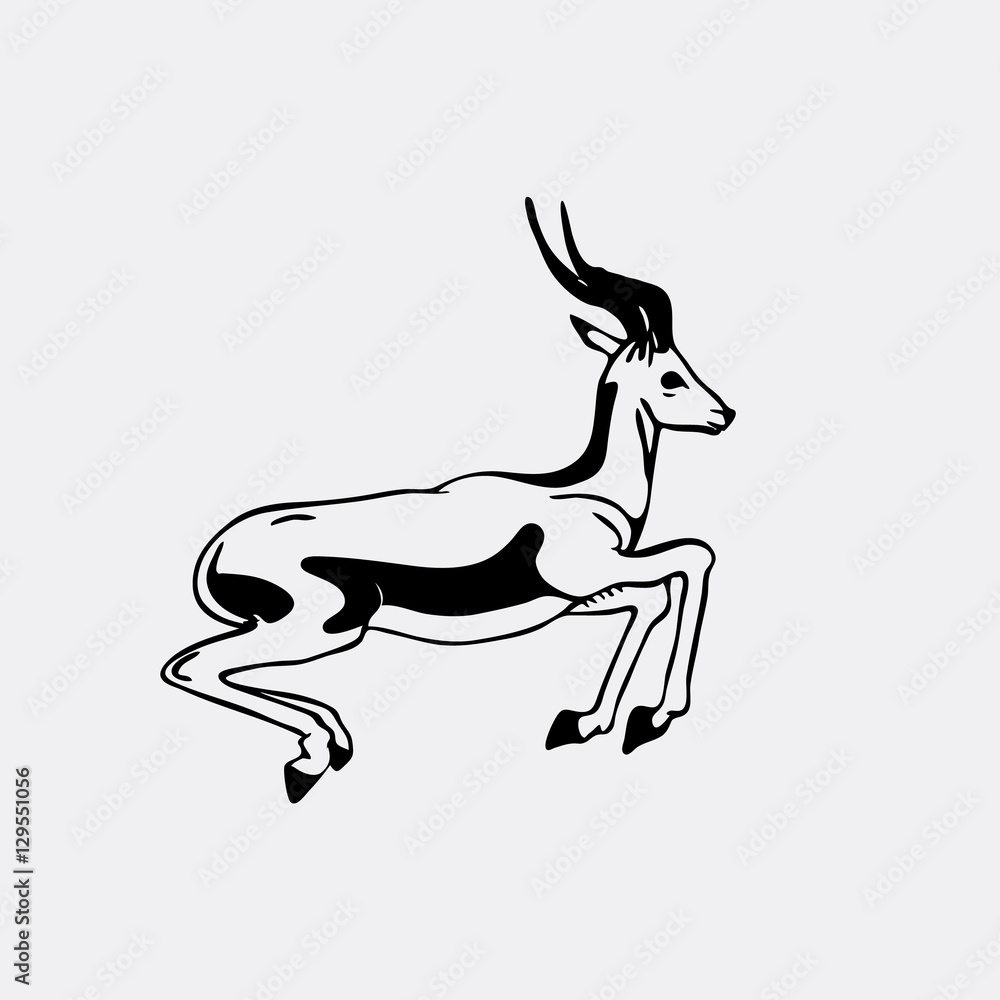 Hand-drawn pencil graphics, antelope, roe. Engraving, stencil style ...