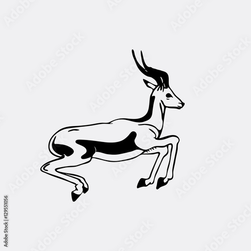 Hand-drawn pencil graphics  antelope  roe. Engraving  stencil style. Black and white logo  sign  emblem  symbol. Stamp  seal. Simple illustration. Sketch.