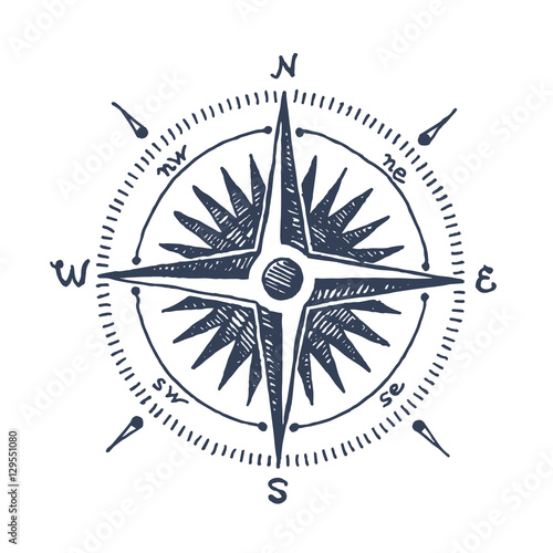 Compass wind rose hand drawn vector design element