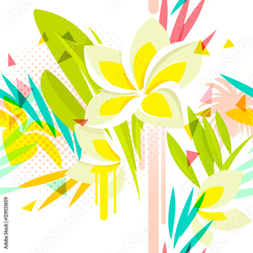 Tropical floral seamless pattern with plumeria flowers