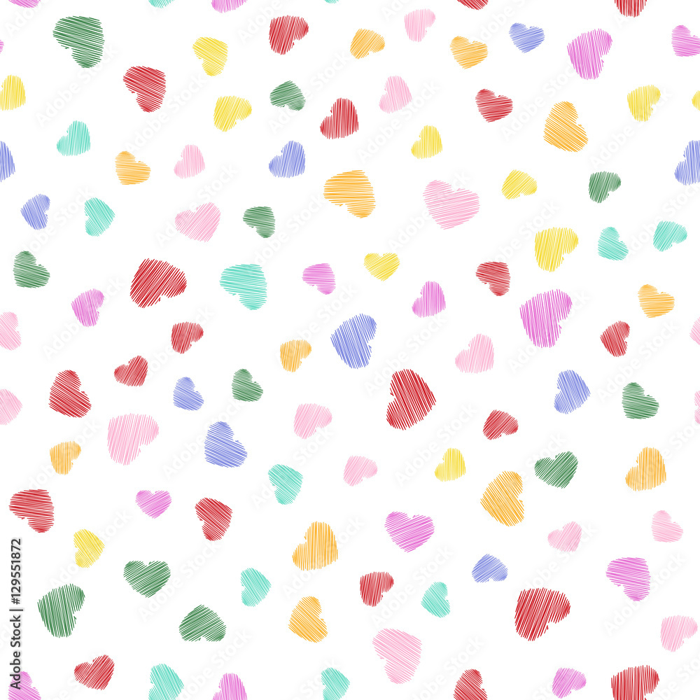 Hand drawn heart shapes in seamless colorful pattern Hand drawn heart shapes in seamless colorful pattern