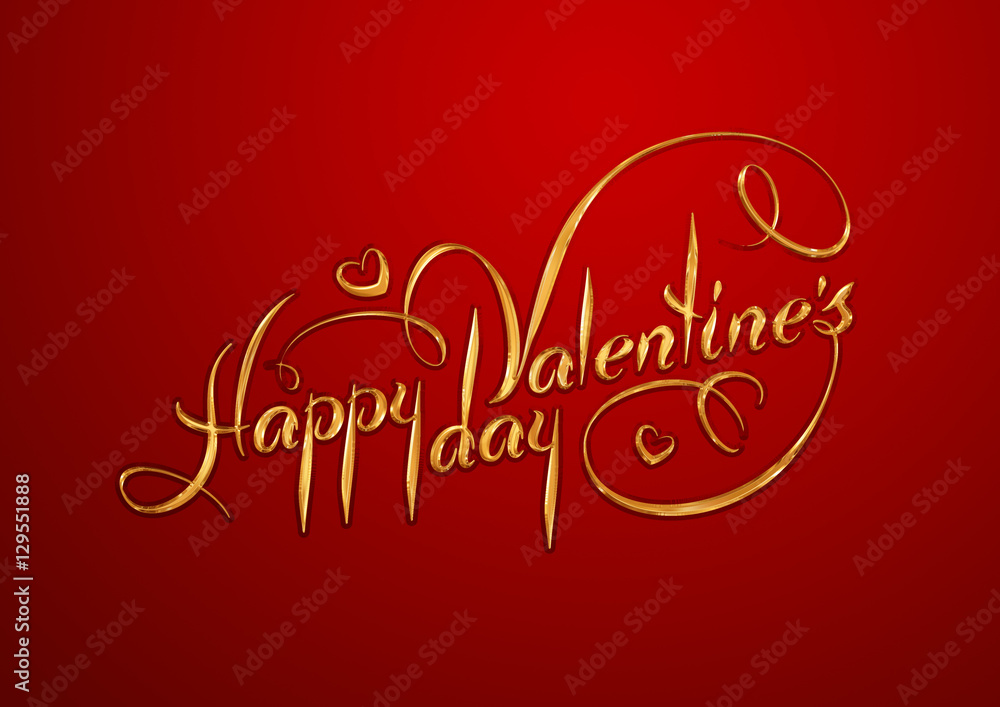 Valentines Day card. Gold shining lettering on red background. Happy Valentines Day text. Valentines Day card. Gold shining lettering on red background. Happy Valentines Day text.