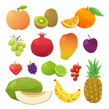 Cute and tasty fruits collection. Vector illustration.