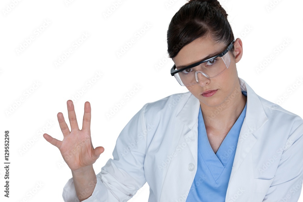 Beautiful female scientist using digital screen Beautiful female scientist using digital screen
