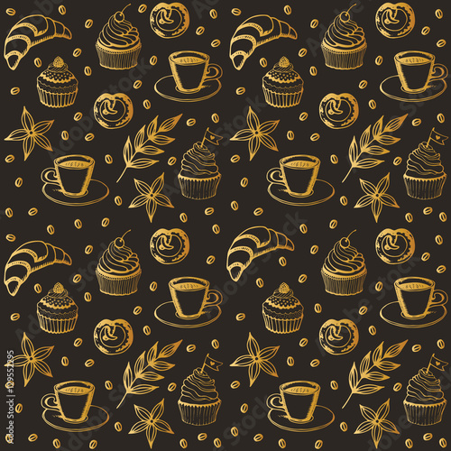 Hand drawn bakery seamless pattern background. Vector pattern for cafe designs