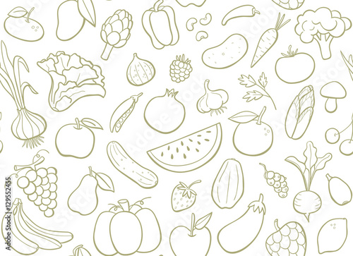 Hand drawn fruits and vegetables seamless pattern photo