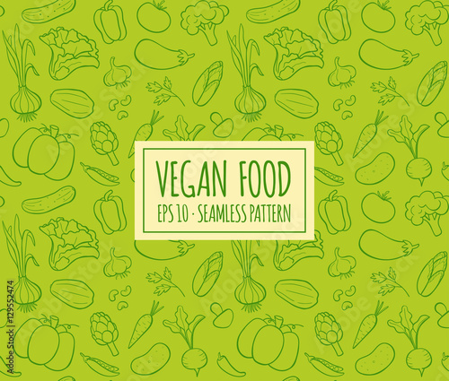 Hand drawn vegan food seamless pattern.