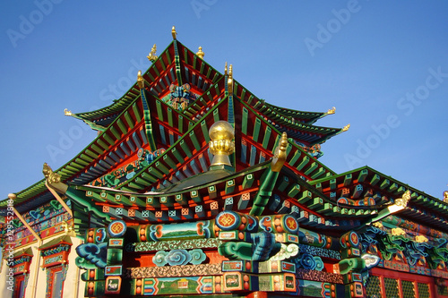 Colorful wooden Buddhist temple in Siberia