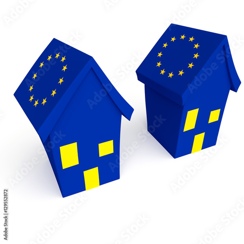 European Union: Cartoon Houses With EU Flag, 3d illustration